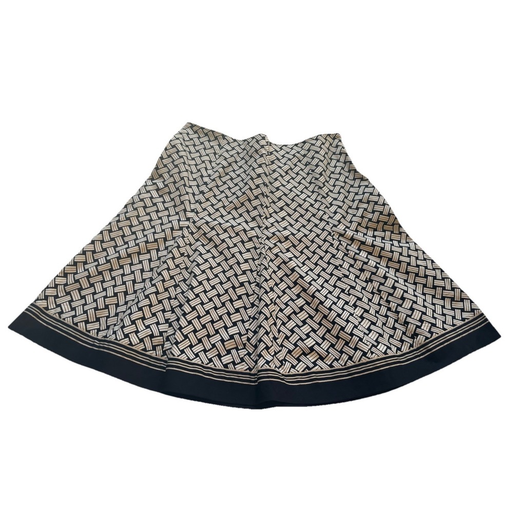 Robbie Bee Women's Geometric Print Ivory and Black A-Line Midi Skirt Size 16